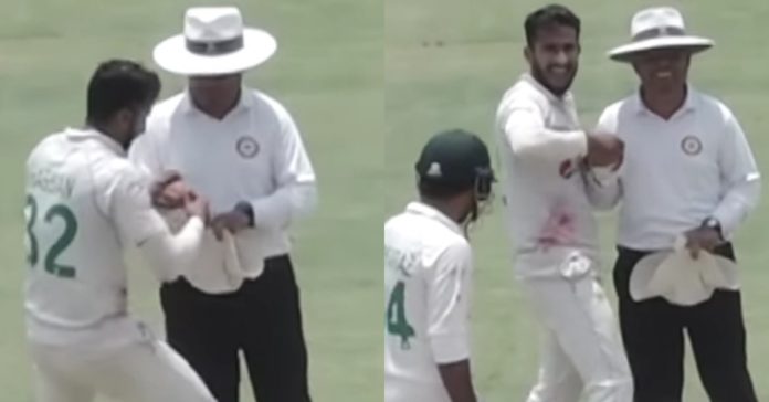 Hasan ali raising umpire finger