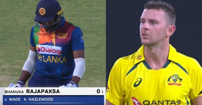 Jos Hazlewood picking wicket of Rajapaksa